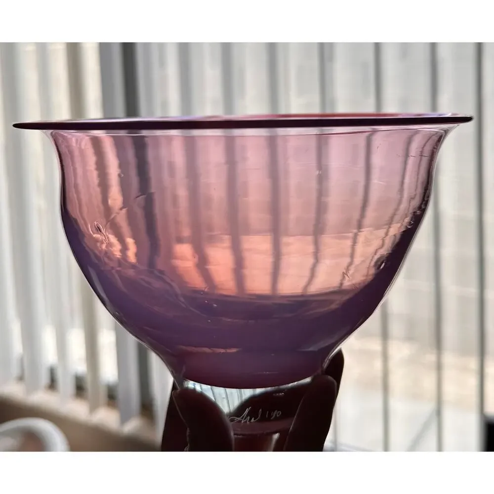 HAND BLOWN STUDIO Art Glass Centerpiece Console Bowl Vase Signed